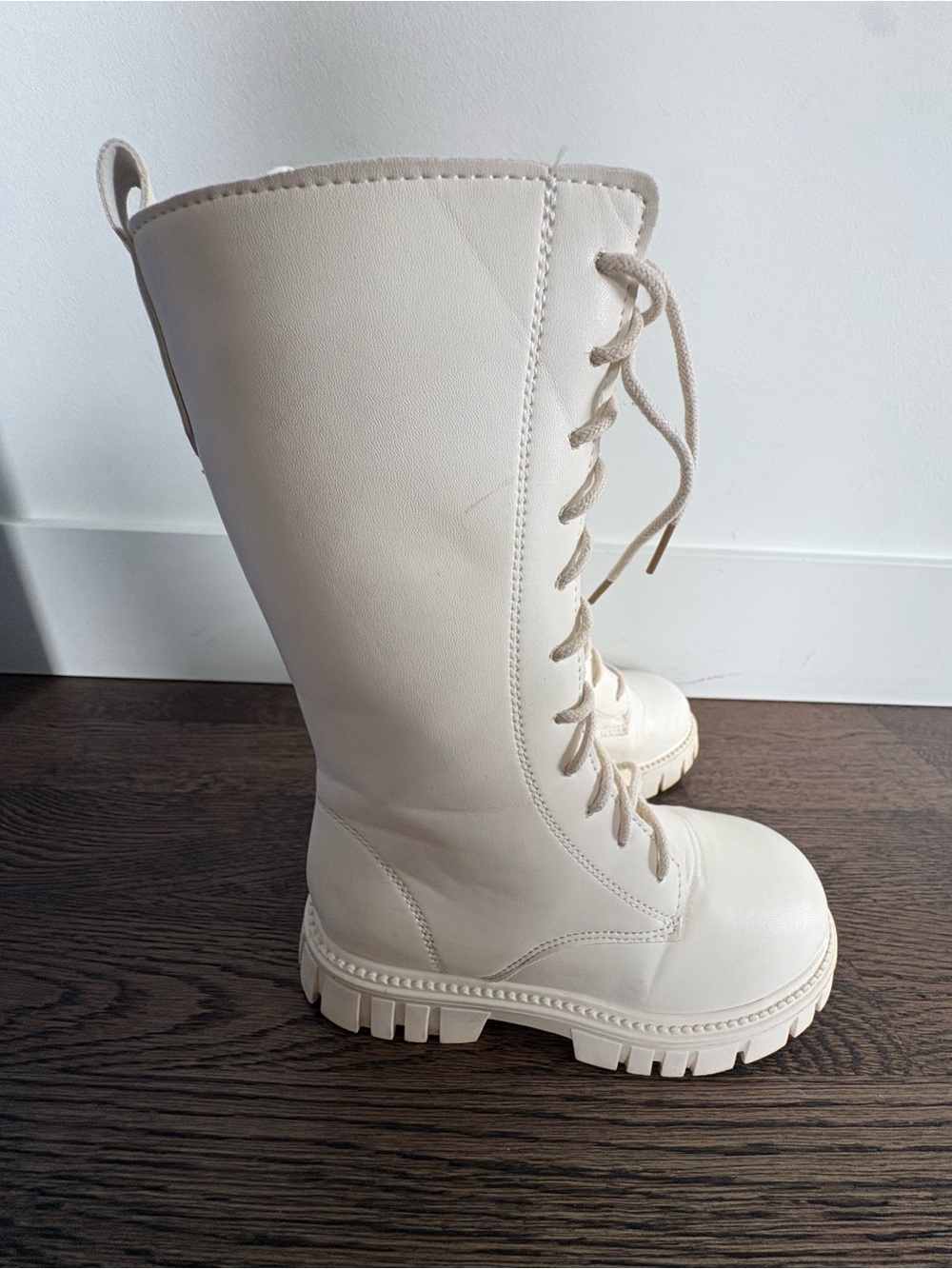 Girls Cream Lace-Up Knee Boot